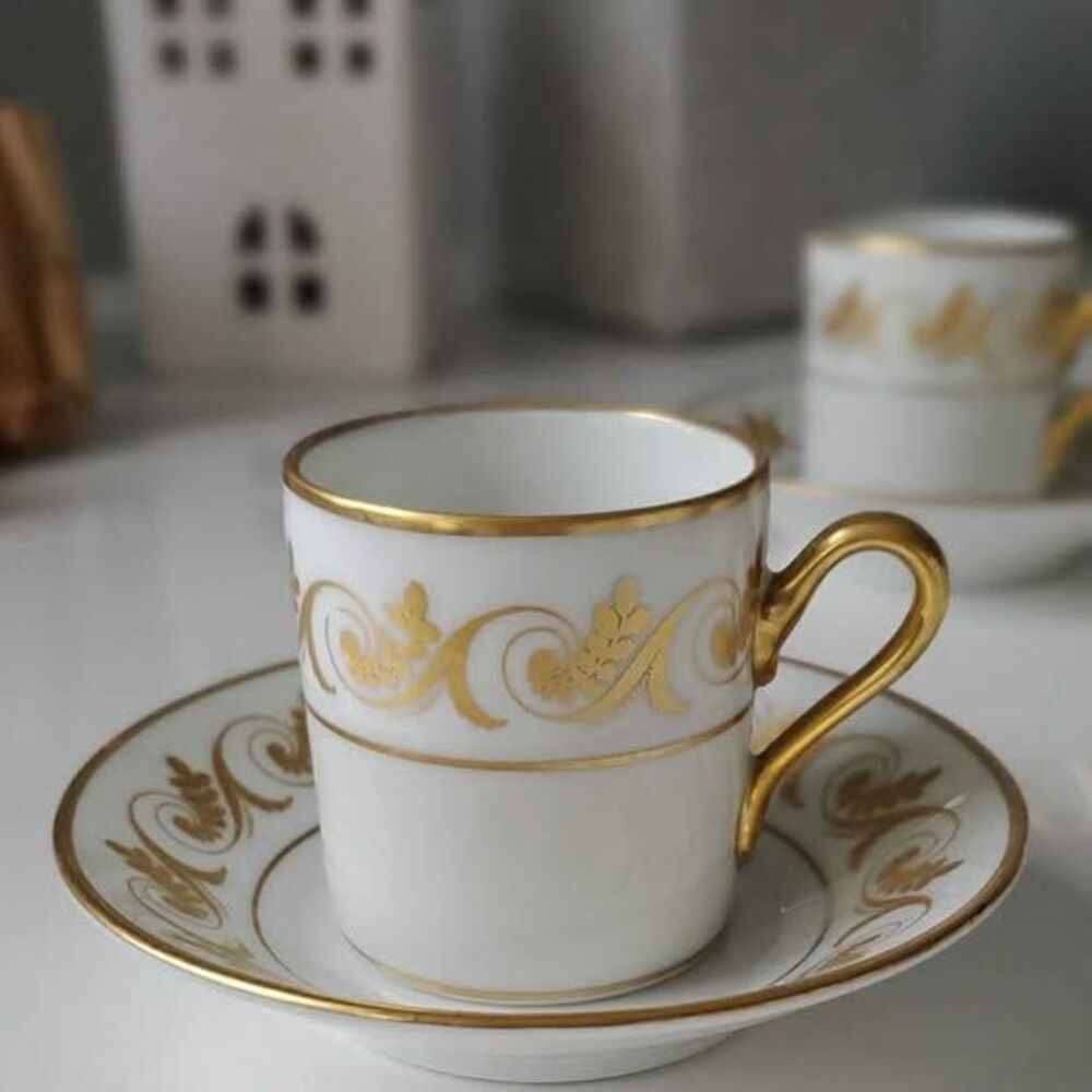 Richard Ginori Italian Fine China; Gold "Vine" Pattern Demitasse Cup/Saucer Set